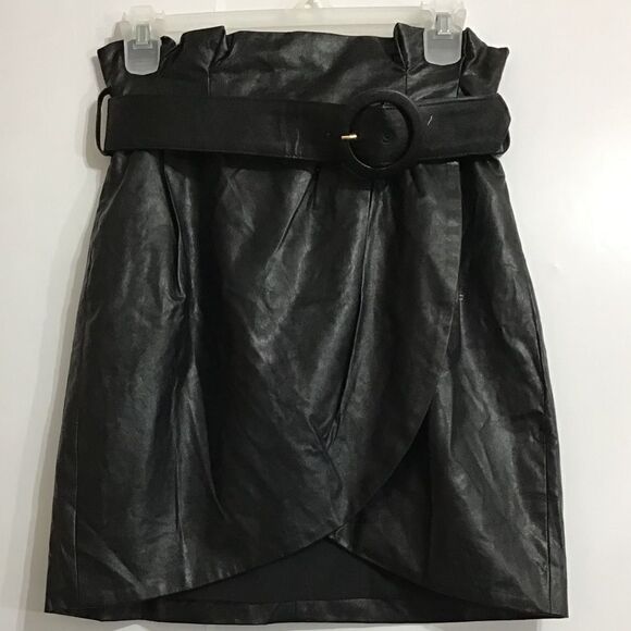 Ronny Kobo Angela Faux Leather Draped Pleated Mini Skirt New Size Small - Picture 2 of 10
